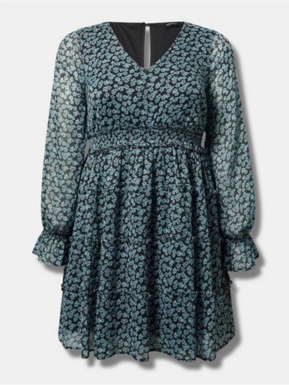 Torrid 1X mini Lurex chiffon Tiered dress Painted Roses Deep black NWT
